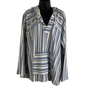 ROXY Wild and Free Sz Lg Striped Hoodie Pullover Beach Cover Up Women's Blue